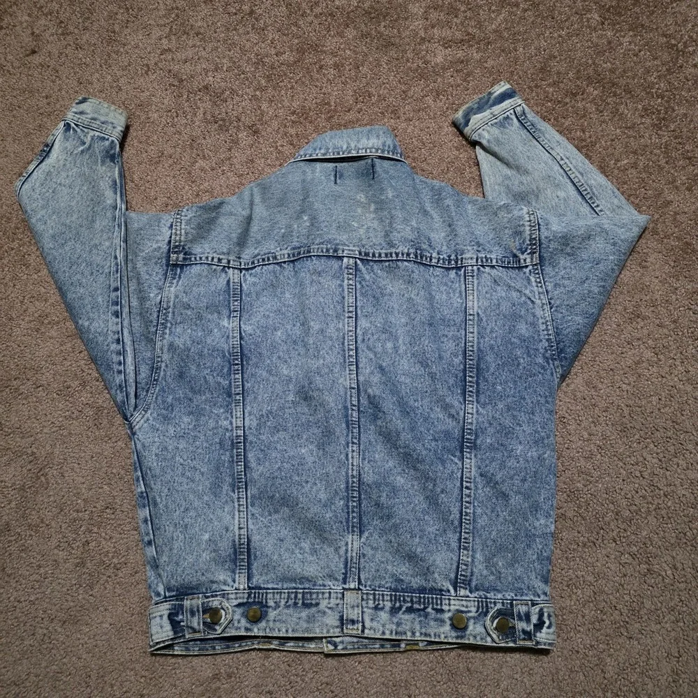 Vintage‎ 80s Blue Denim Trucker Jacket Mens Medium Light Stone Acid Wash Jean